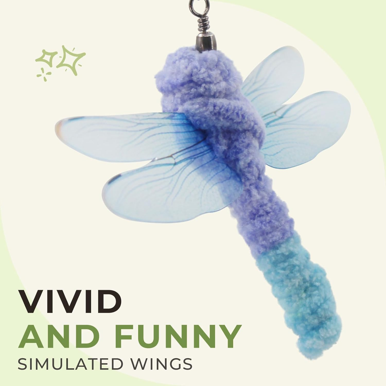 SONGWAY Interactive Cat Feather Toy Set- 6 Pcs Dragonfly Retractable Teaser Wand with Feather Refills with Bell， Cat Feather Toys for Indoor Cats - Insects image number 5