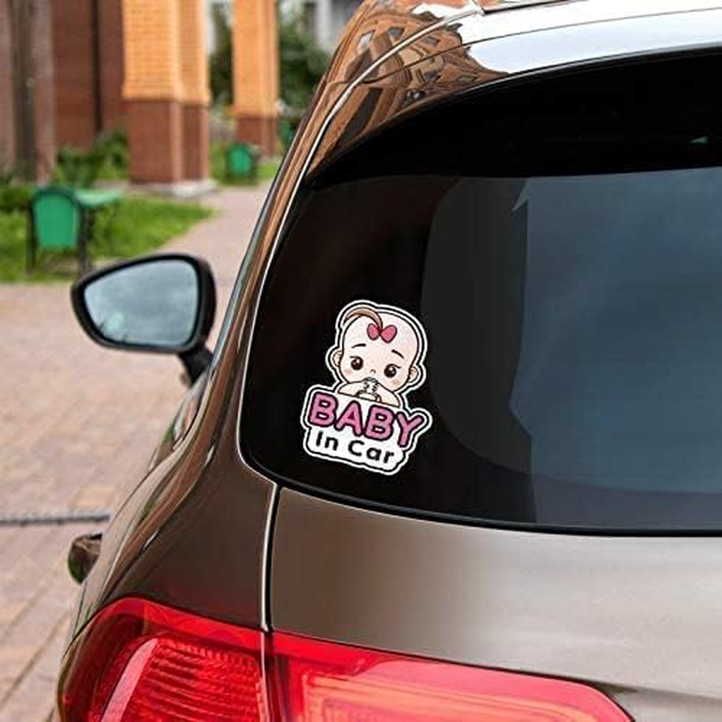2 Pcs Baby in Car Stickers Sign and Decal for Girl Baby Car Removable Safety Notice on Board Stickers (Girl Style)