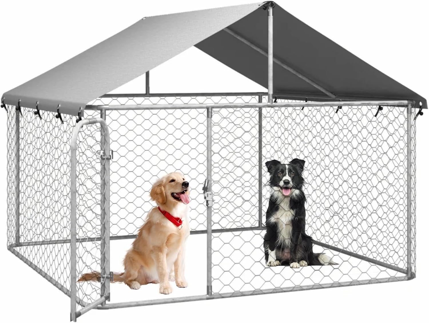 Outdoor Dog Kennel - Durable Galvanised Steel Construction with Safety Lock and UV Protected Canopy - Large Space for Exercise and Play (200 X 200 X 150 Cm) image number 6