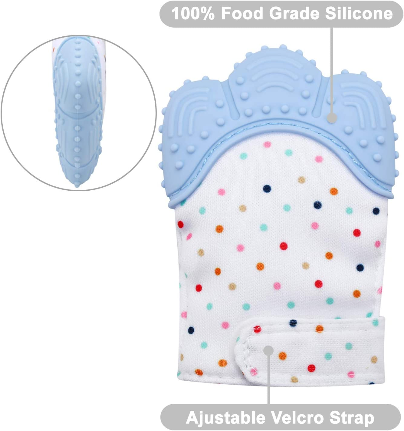 Pandaear 2 Pack Soothing Teething Mitten, Pain Relief, Protection Glove, Stimulating Teether, 0-12 Months (Blue) - Blue image number 2