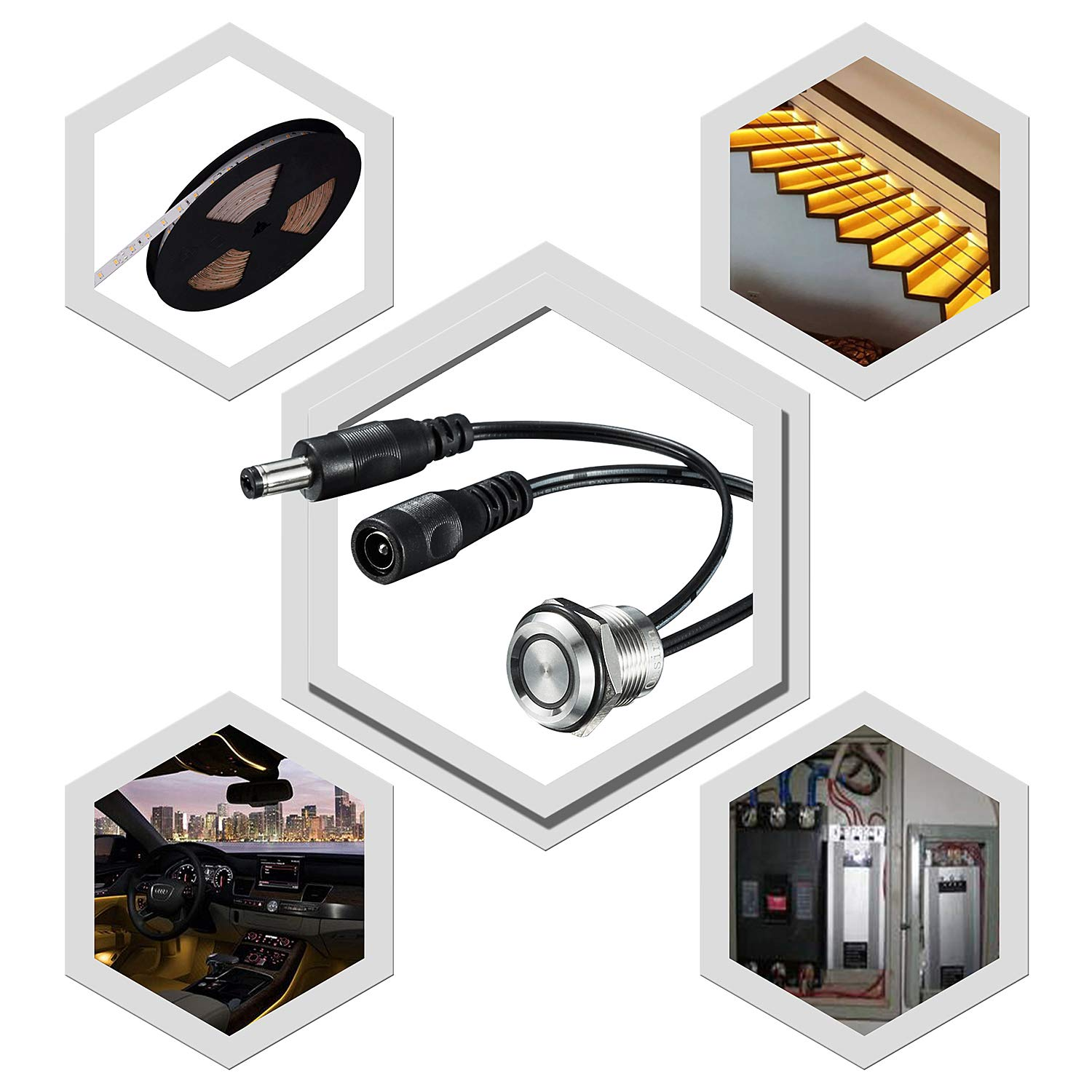 Momery Function 12V 24V Touch Dimmer Switch Blue Led for 16Mm 3/5'' Mounting Hole Lighting Control (16Mm Segmented Dim, Silver 1Pack) image number 2