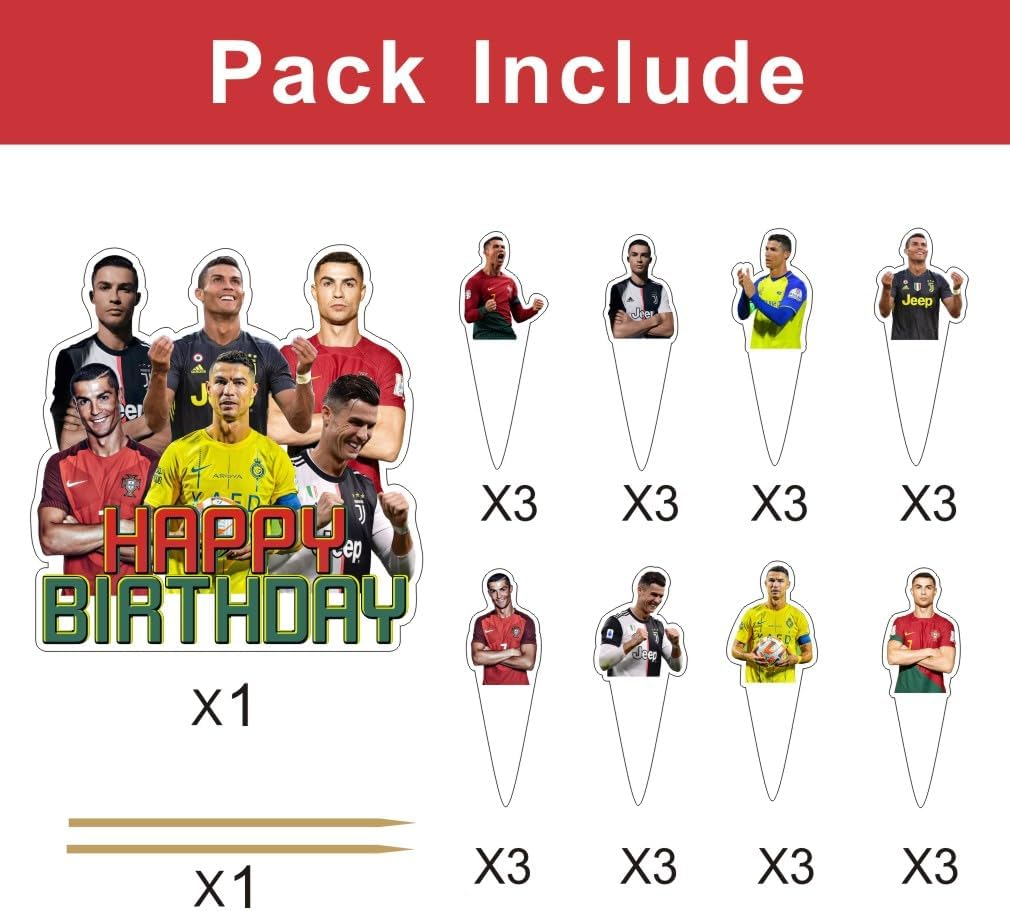 25Pcs Soccer Cake Decorations with 1Pcs Cake Topper, 24Pcs Cupcake Toppers for Football Birthday Party Supplies. image number 1