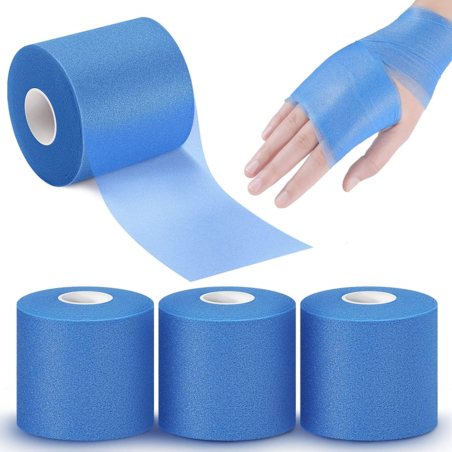BBTO 3 Pieces Foam Underwrap Sports Pre-Wrap Athletic Tape, 2.75 Inch by 30 Yards (Black) - Black, Blue image number 5