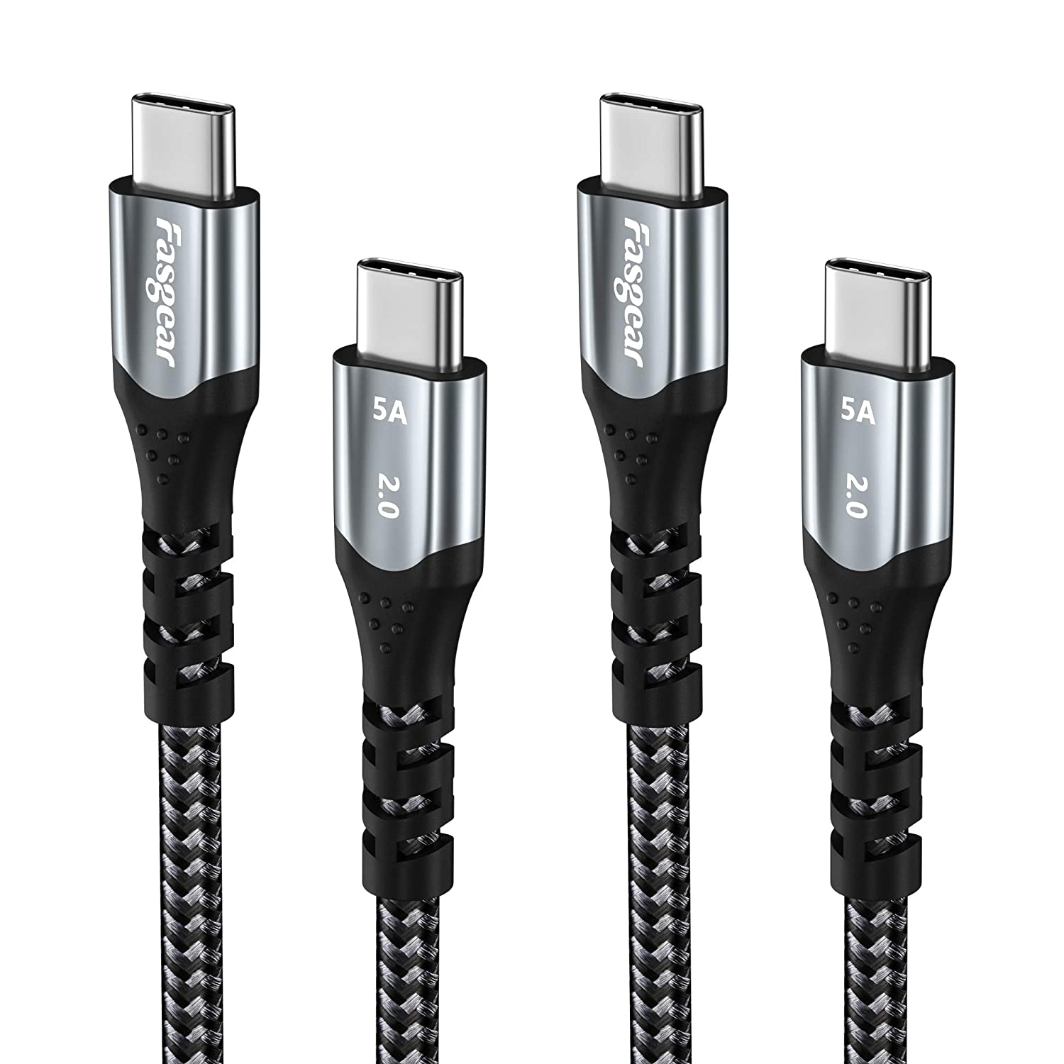 USB C to USB C Cable 3M, 2-Pack Fasgear 100W PD USB 2.0 Type-C Cords Nylon 5A Fast Charging Wire Compatible for Mac-Book Pro,Chromebook,Pixelbook,I-Phone 15, Galaxy S24/S23/S20/Note 20,Switch,Black image number 4