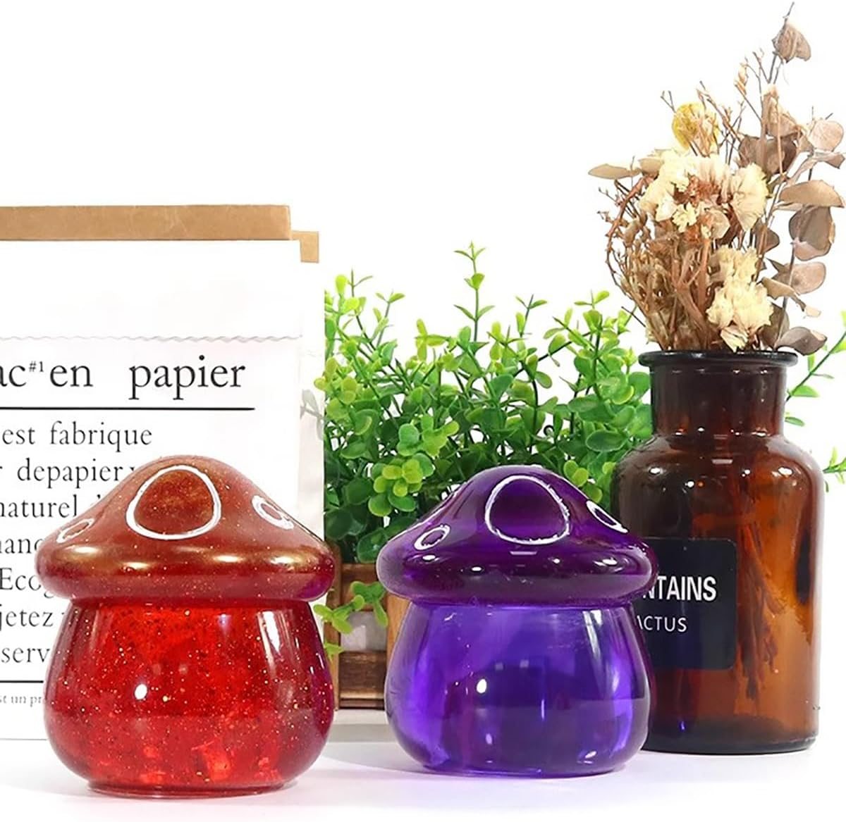 3 Set Jar Resin Molds, Finegood Silicone Jar Molds Mushroom Strawberry Epoxy Resin Molds with Lids for DIY Storage Box, Candy Jewelry Container Home Decoration Crafts image number 4