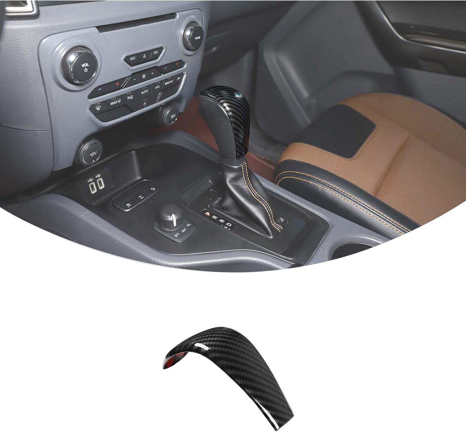 Gear Shift Knob Cover Trim Compatible with Ford Ranger/T6/T7 2015-2018 Accessories | ABS Shifter Head anti Scratch Protector | 1PC Set (Glossy Black)