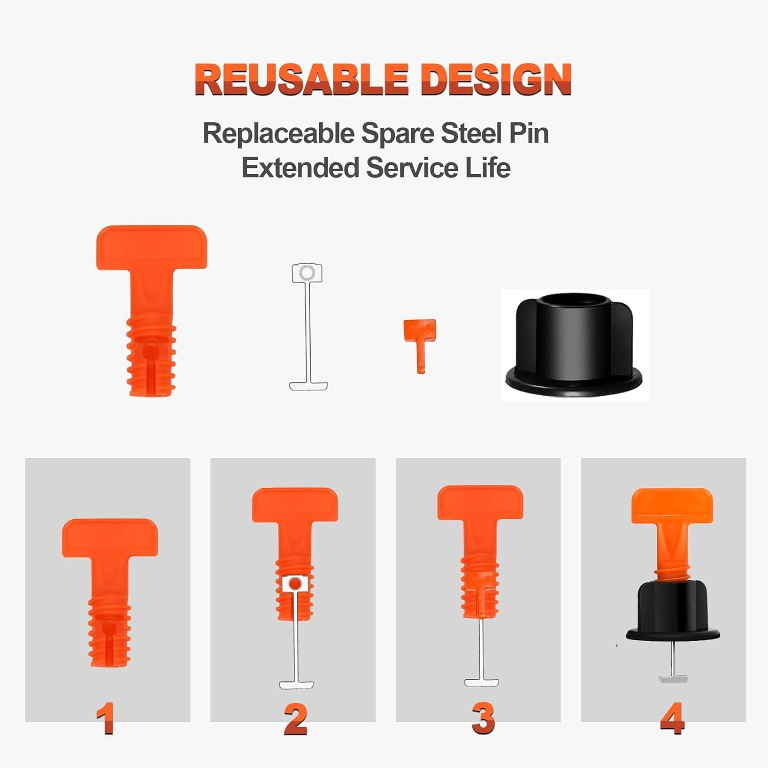 50Pcs Tile Leveler Spacers, Reusable Tile Leveling System Kit with Special Wrench, Tile Installation Tool Kit for Building Walls & Floors image number 5