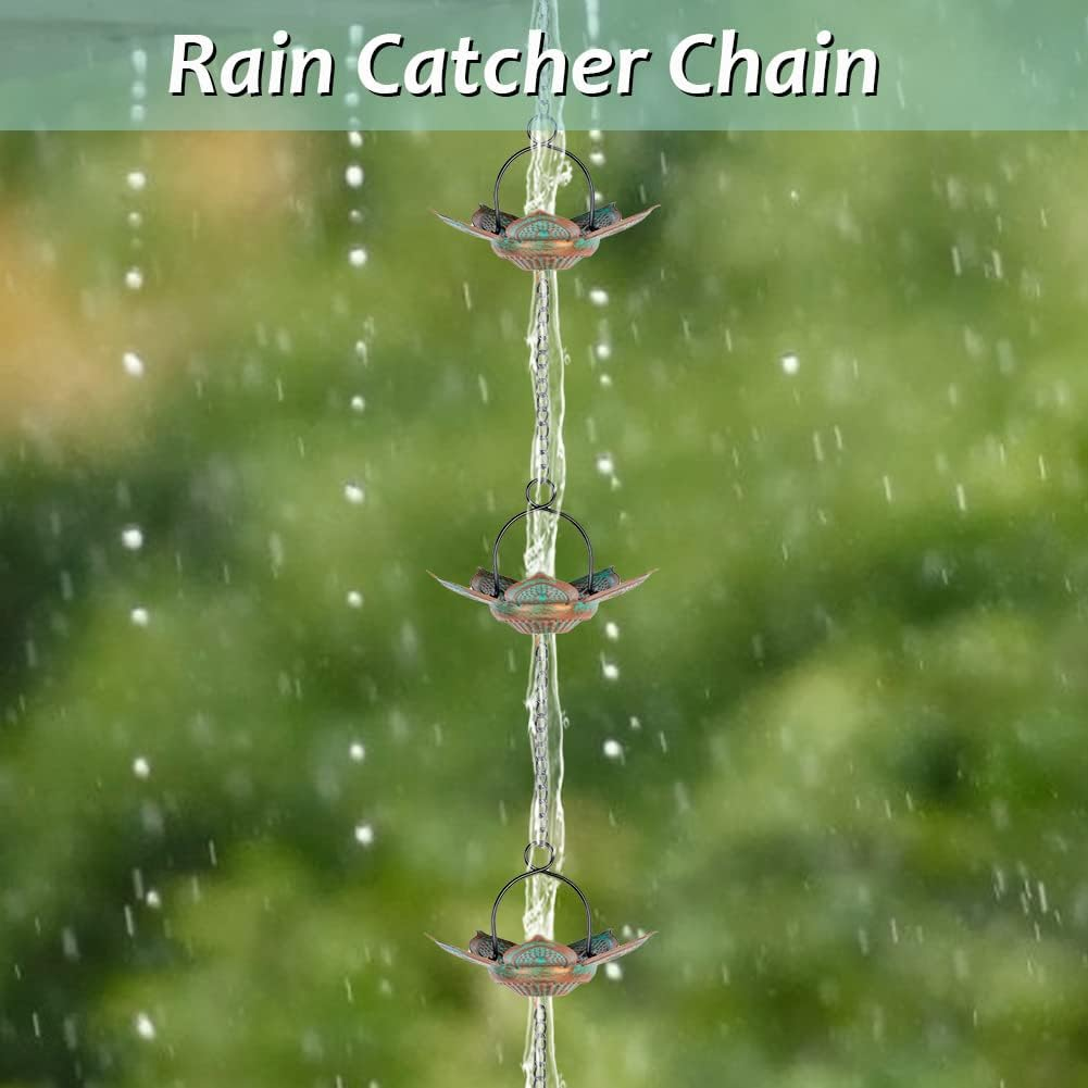 8.3 FT Lotus Rain Chain, Metal Rain Chains for Gutters with 12 Cups, Adjustable Rain Catcher Chain for Eaves Drainage, Replacement for Downspout, Outdoor Decor image number 5