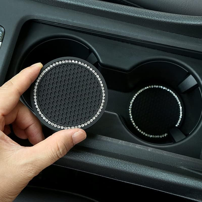 Universal Vehicle Bling Cup Holder Insert Coaster Car Interior Accessories-2.75 Inch Silicone anti Slip Crystal Rhinestone Car Coaster-Universal (Black, One Size) image number 3