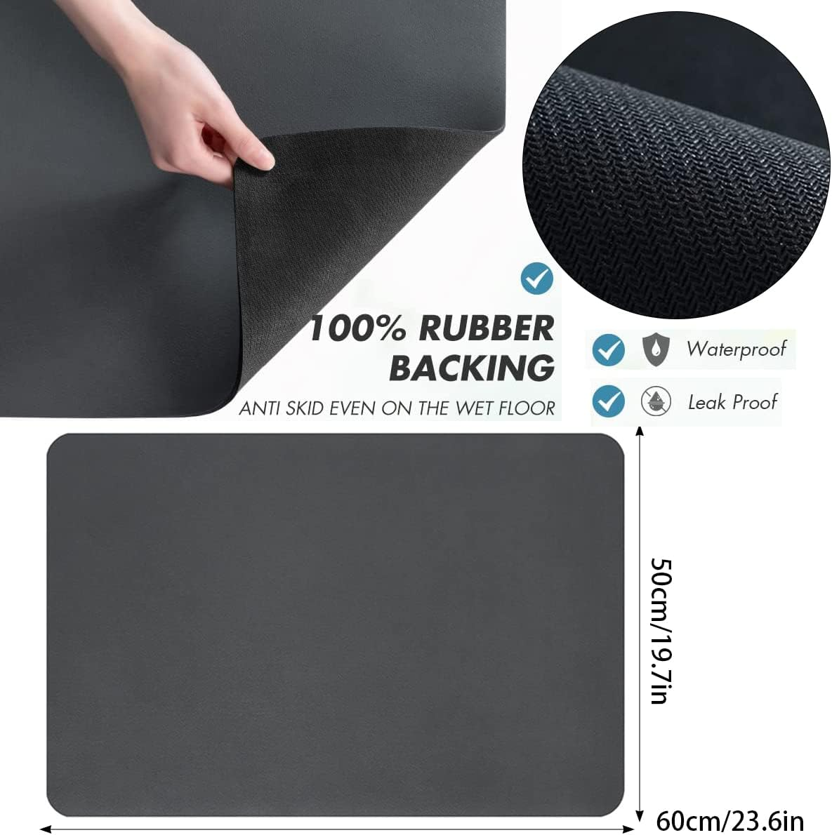 Coffee Mat Hide Stain Rubber Backed Absorbent Coffee Maker Mat for Countertops Coffee Bar Mat Decor Bar Spill Mat Rubber Dish Drying Mat Coffee Bar Accessories for Kitchen Counter(50X60Cm) image number 1