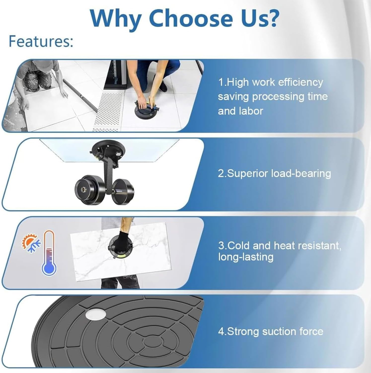 Heavy Duty Glass Suction Cup, 2-8 Inch Glass Suction Cups with Load Capacity of 180Kg,Strong Suction Tile Suction Cup Tool,Used to Lift Large Granite Slabs,Include Suitcase image number 1