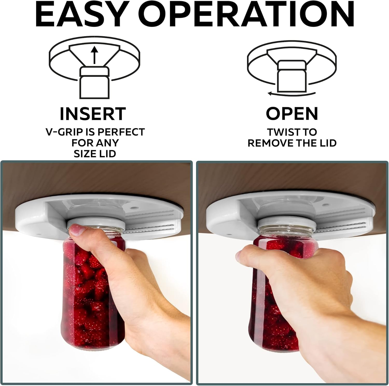 Under Cabinet Lid Jar Opener - for Weak Hands and Seniors with Arthritis - Heavy Duty, Allows to Easily Unscrew Any-Size Lid - Effortless Bottle & Can Opener for Your Kitchen image number 6