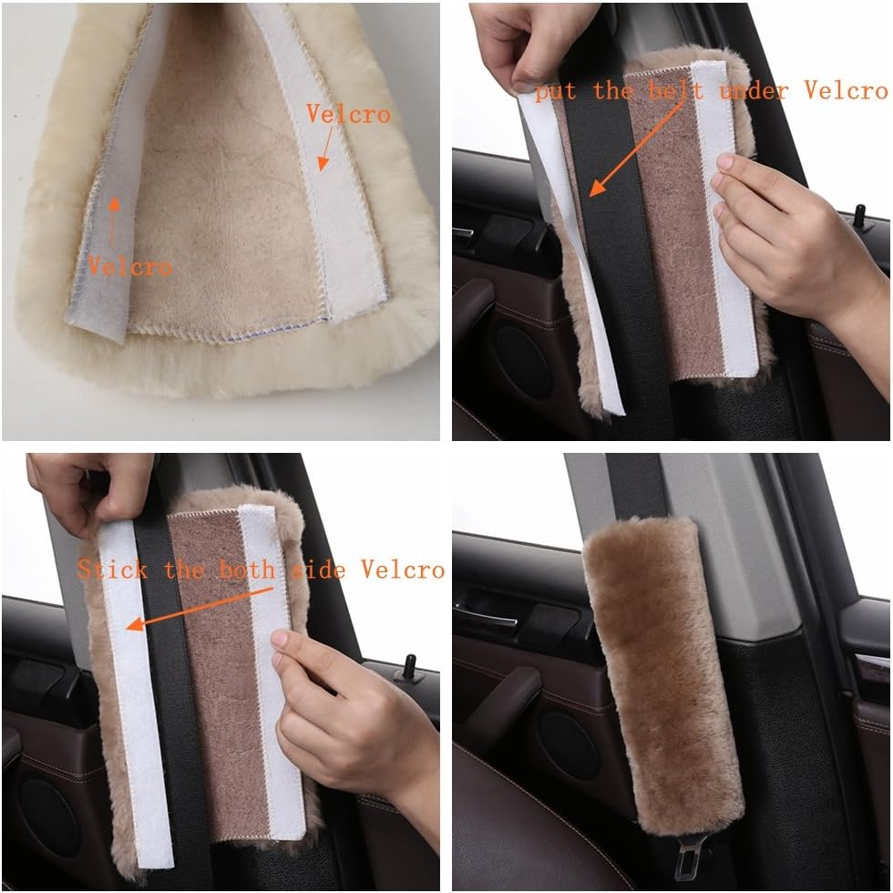 Dotesy Auto Genuine Sheepskin Seat Belt Cover,Universal Fuzzy Pure Wool Car Seatbelt Cover Shoulder Pads for Adults Kids Children,Safety Belt Strap Chest Protector Neck Cushion,Purple Pink image number 4