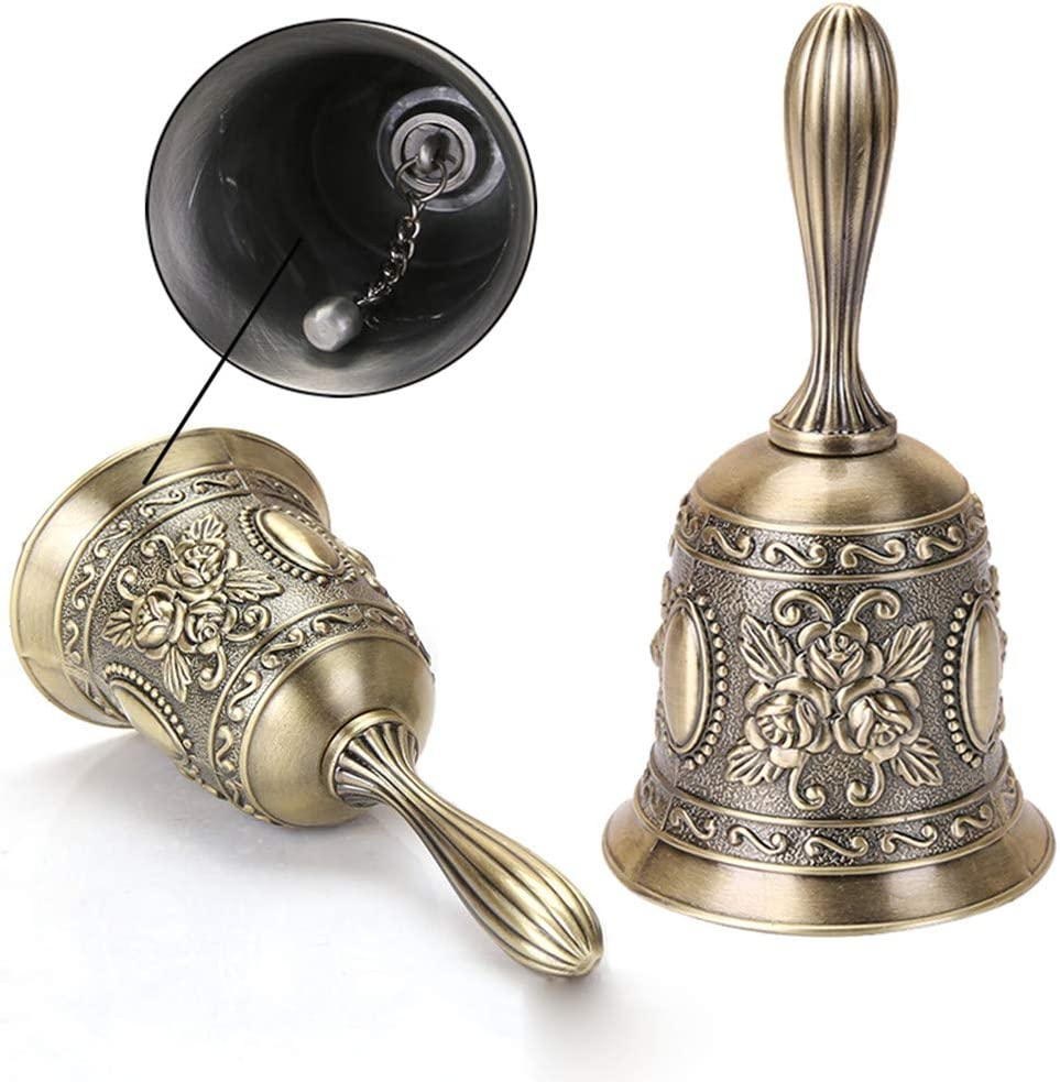 LERTREE Retro Call Bell Antique Hand Bell Bronze Dinner Bell Resturant Service Bell Brass Jingle Wedding Classroom Church Bel image number 4