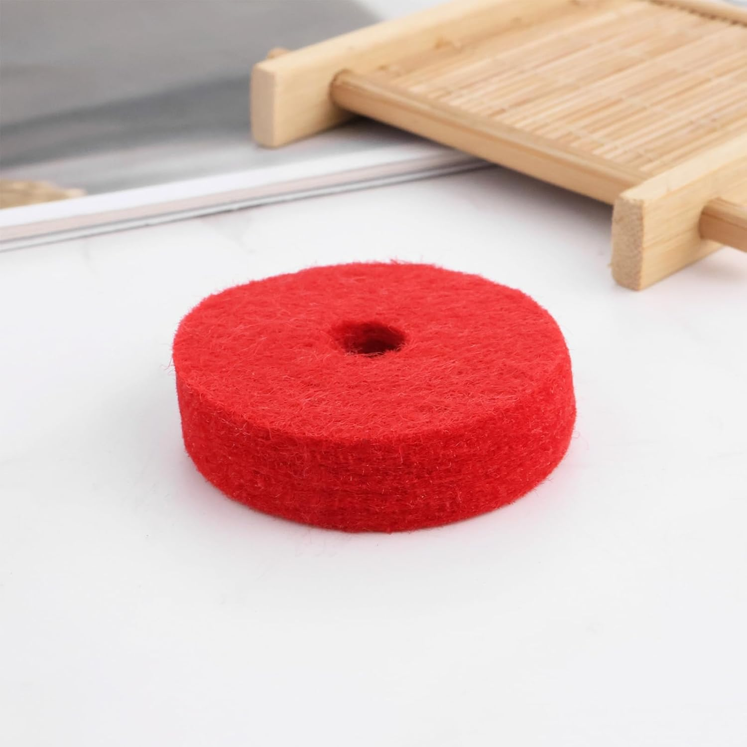 12Pcs Wool Cymbal Felts 40Mm Jazz Drum Felt Pads Red round Soft Felt Washers Cymbal Stand Replacement Felt Pads for Drum Set Thickness 10Mm image number 3