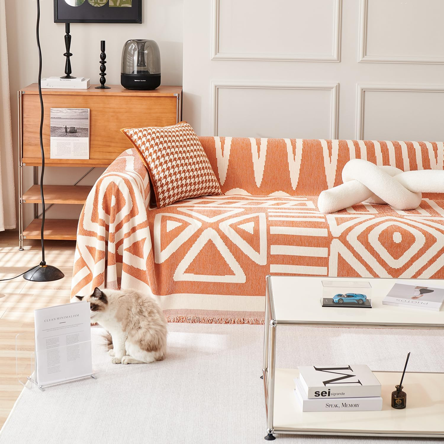 Boho Sofa Covers for Dogs Couch Sofa Covers Cushion Couch Sofa Chenille Sofa Slipcover Washable Sectional L Shaped Cover Pets Protector (Orange, XL(71" X 134"/180Cmx340Cm)) image number 2