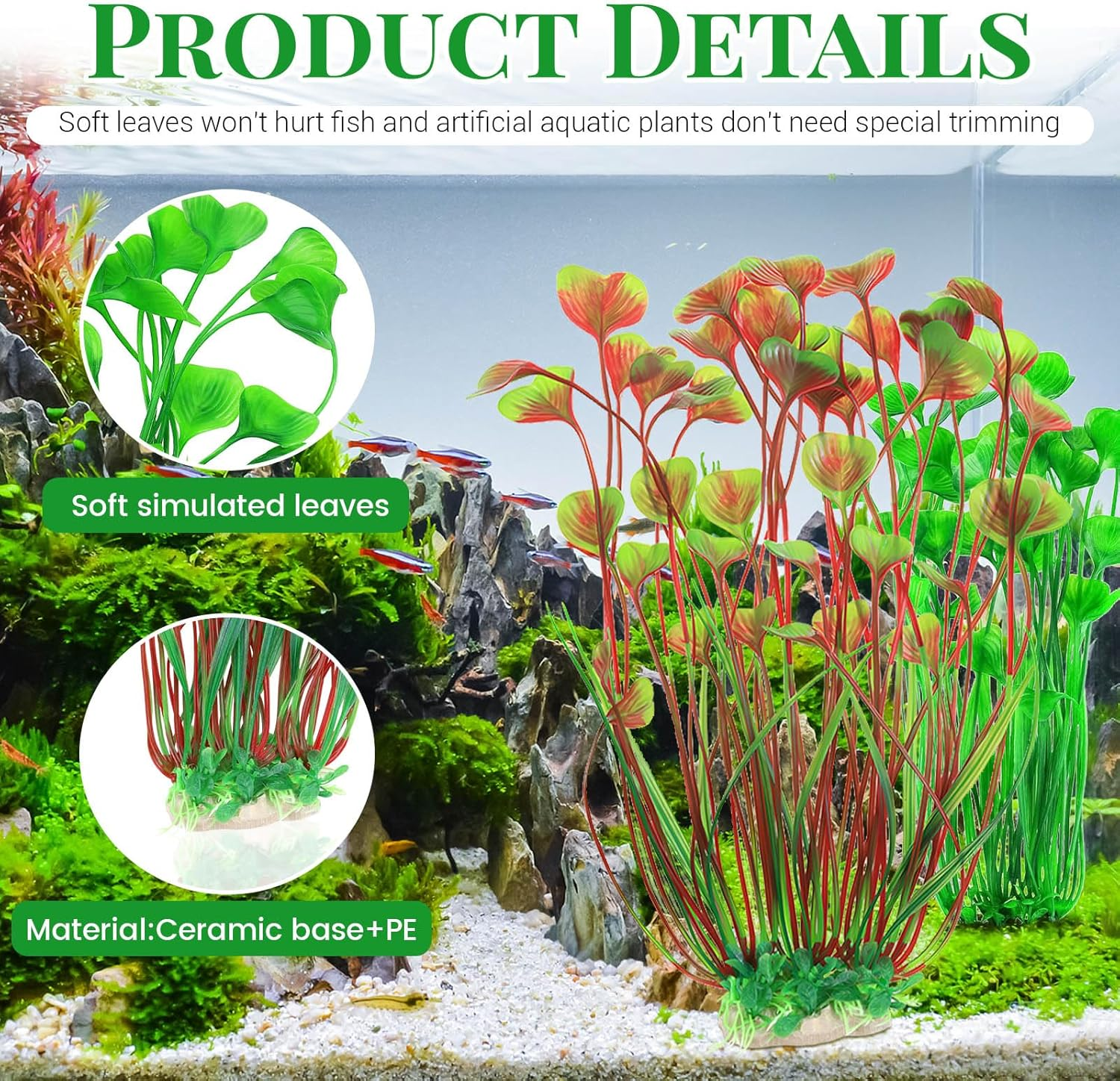 4PCS Aquarium Plants, 16"/40Cm Fish Tank Plant, Plastic Fish Tank Decorations, Multicolor Aquarium Decor, Fish Tank Accessories, Aquarium Ornaments image number 3