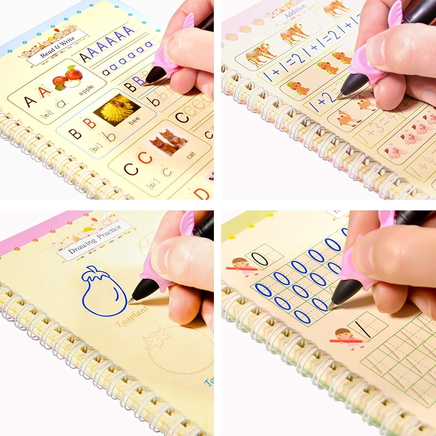 Magic Practice Copybook - Handwriting Practice Workbook for Kids, Magical Reusable Writing Practice Book with Magic Pen, Tracing Groove Book for Children Learning - 4 the Print Book Set image number 5