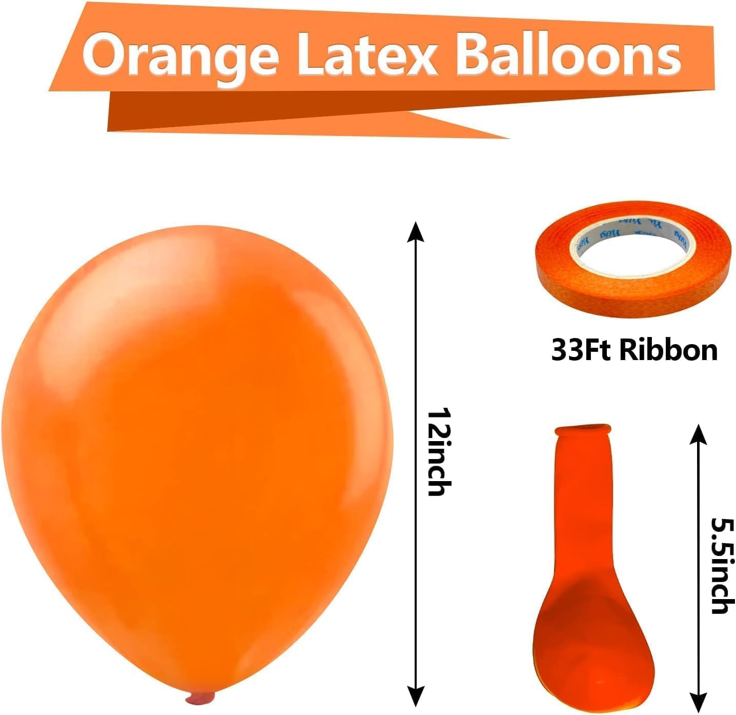 12 Inch Green Balloons Latex Party Balloons,Pack of 100 Complimentary :1 Pump and 33 Feet of Ribbon (Orange) image number 4
