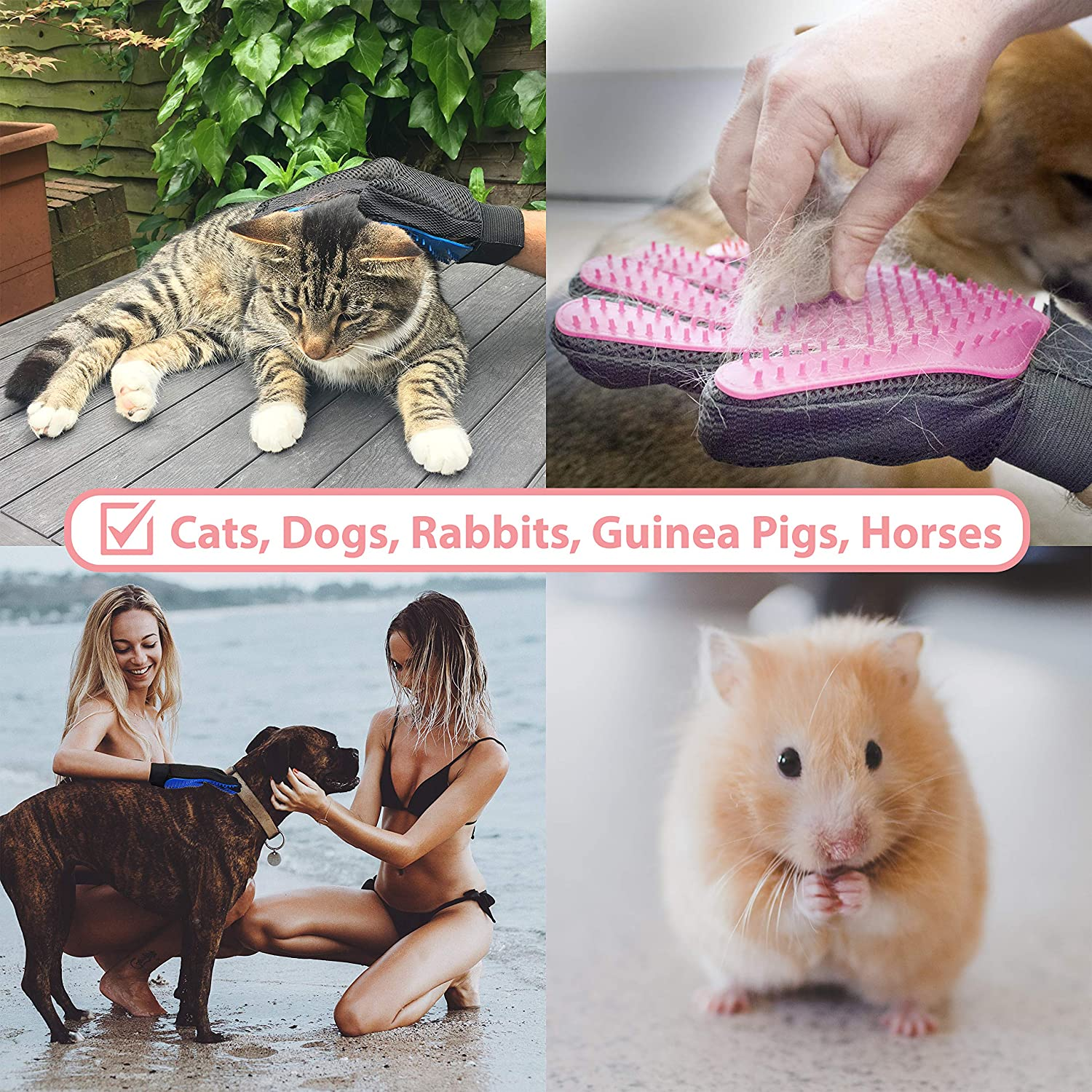 Zenify Pet Hair Remover Dog Grooming Glove Cat Brush Fur Removal Groomer Supplies for Short Haired Cats Puppy Dogs Horses Rabbits Massager Silicon Deshedding Mitt Efficient Gift (Blue 2 Pack) - Blue 2 Pack image number 4