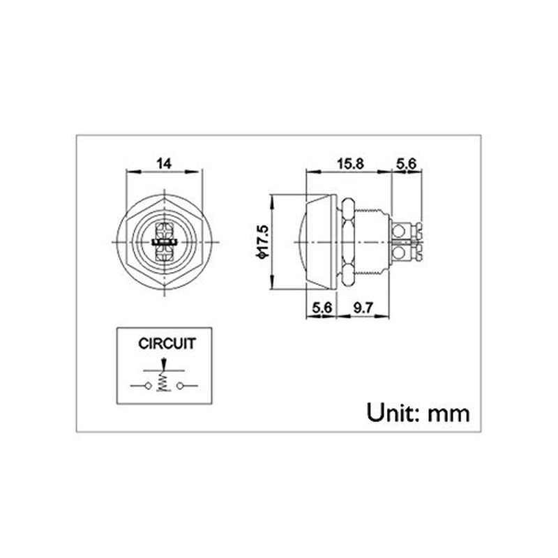 URTONE Momentary Push Button Switch, UR123, 1NO SPST DC/AC 36V 2A Aluminum Alloy Metal Shell Suitable for 12Mm 1/2" Mounting Hole - Black image number 1