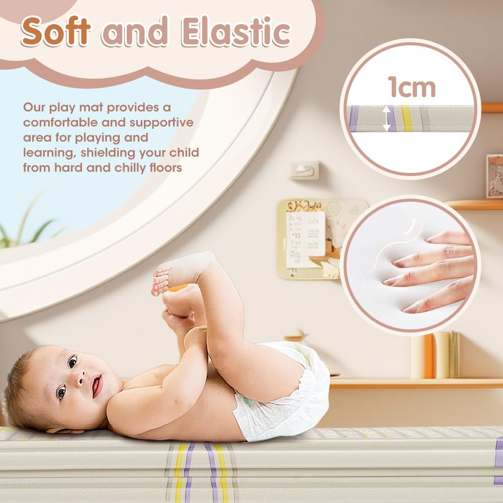 Playpals 200&times;180CM Foldable Baby Play Mat, Double-Sided Waterproof Playmat for Babies, Toddlers & Infants, Reversible Baby Mat with Travel Bag, Indoor and Outdoor Use, Rainbow+Tall Buildings image number 5