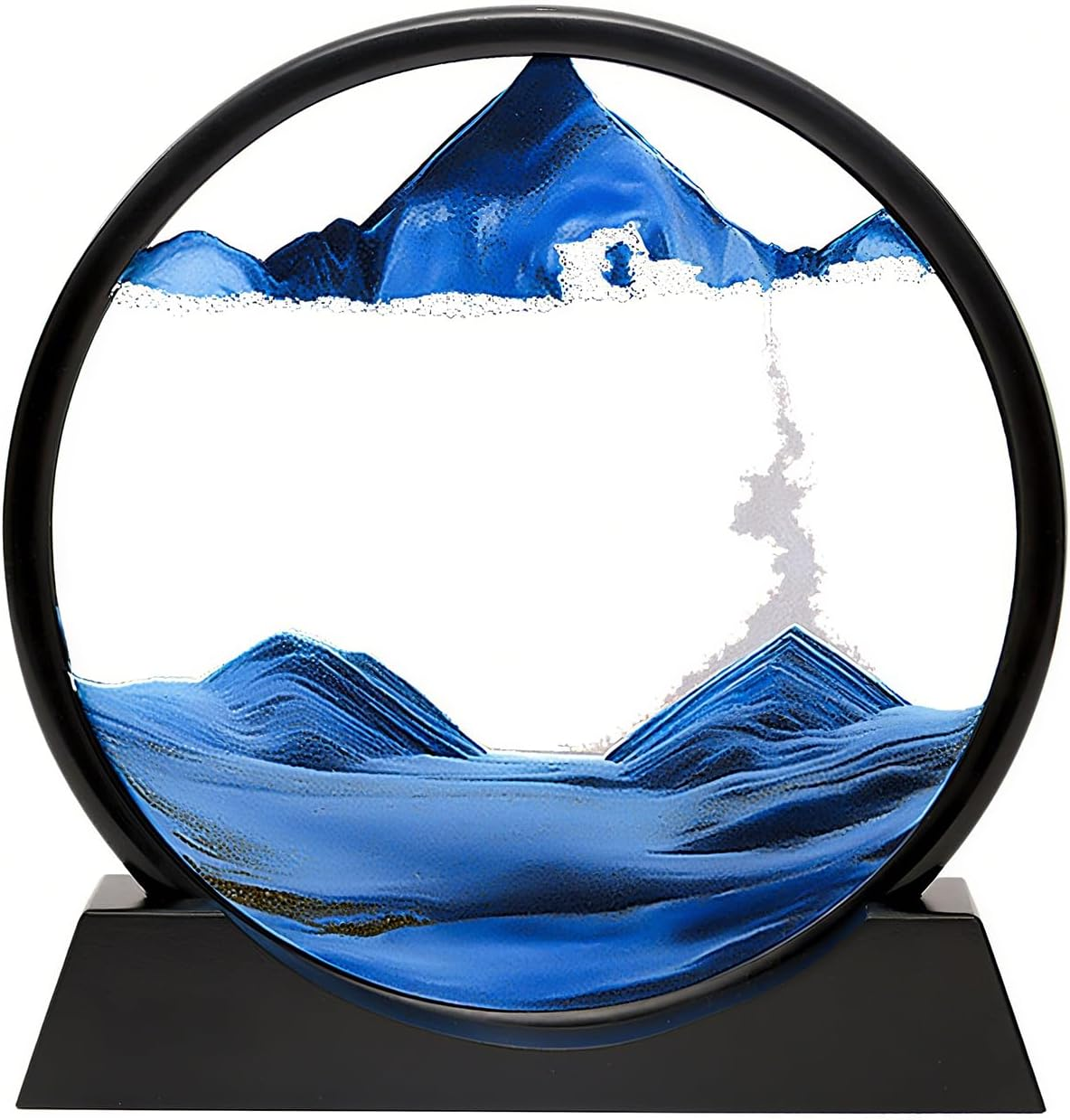 Moving Sand Art Picture in Motion round Glass 3D Deep Sea Landscape, Dynamic Sand Sandscapes, Sensory Relaxing Desktop Table Decor Desk Decor Art Desk (Bule)