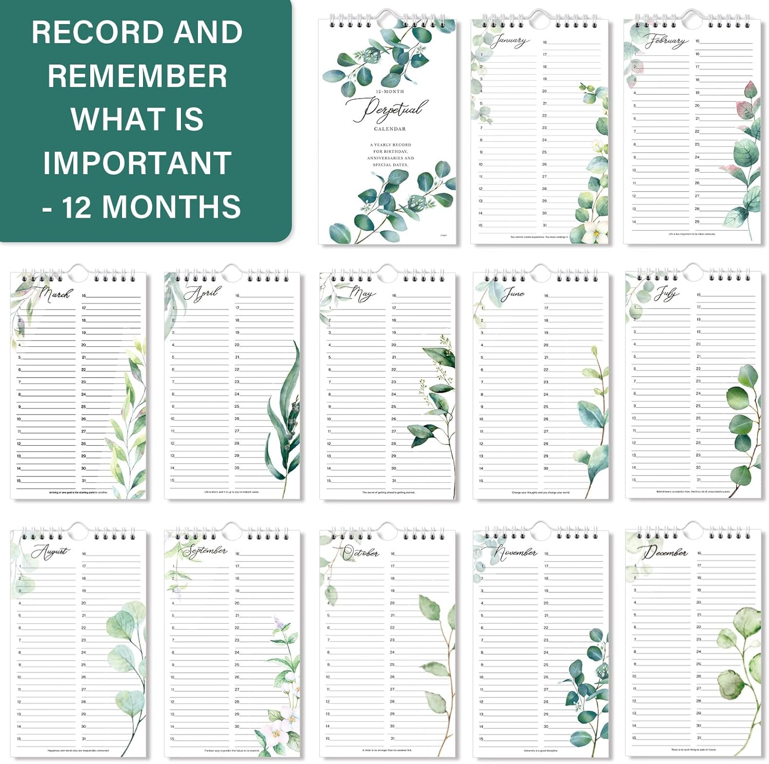 Perpetual Calendar - 12-Month Undated Calendar from Jan. to Dec., 6'' X10'' Perpetual Calendar with 2 Lines per Days, Reminding Anniversaries, Birthdays, Festivals, Birthday Reminder Book with Thick image number 1