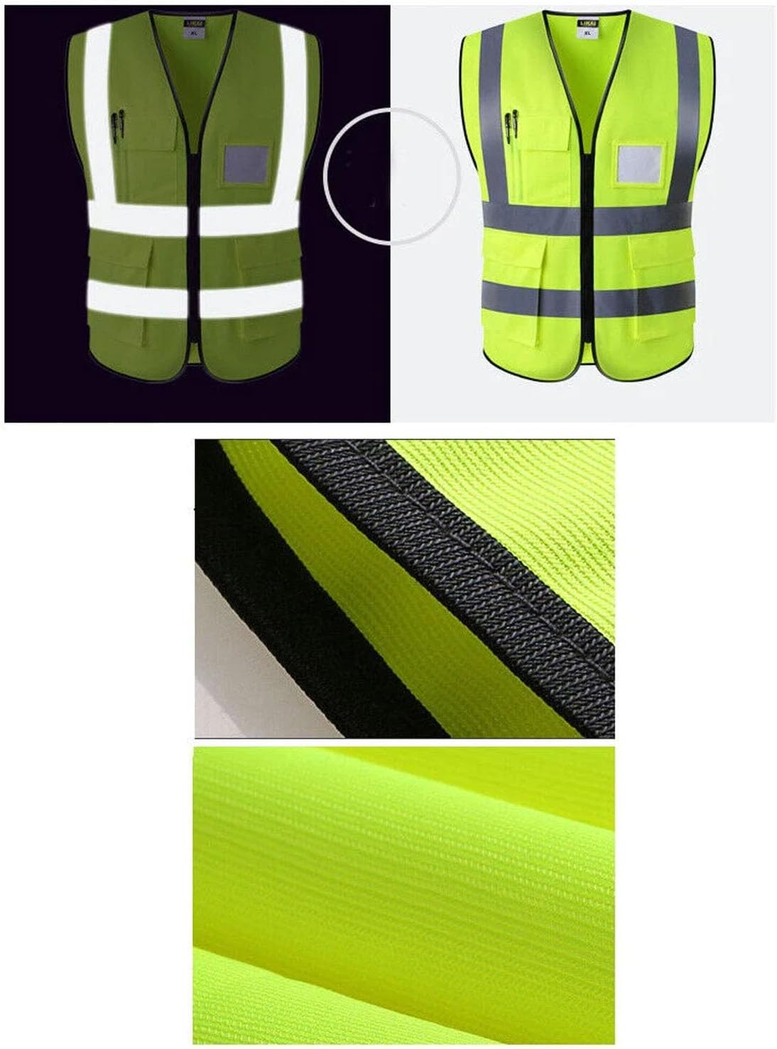 EZONEDEAL Reflective Safety Vest High Visibility Class, Zip Vest Pocket High Visibility Yellow Mesh Safety Vests Reflective with Pockets & Zipper, Hi-Vis Clothing for Men & Women, Hi-Vis Shirts image number 4