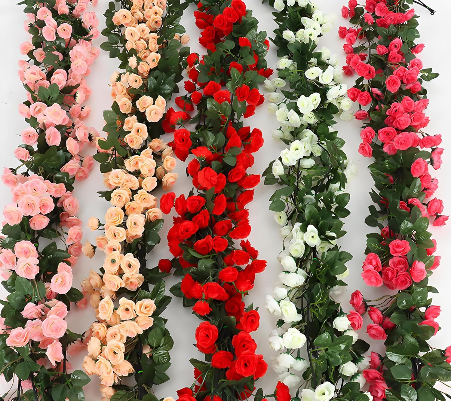KEAIDUO 2 Pack 6Ft Artificial Fake Rose Garland Vines Hanging Silk Flowers for Outdoor Indoor Wedding Wall Badroom Decoration Red