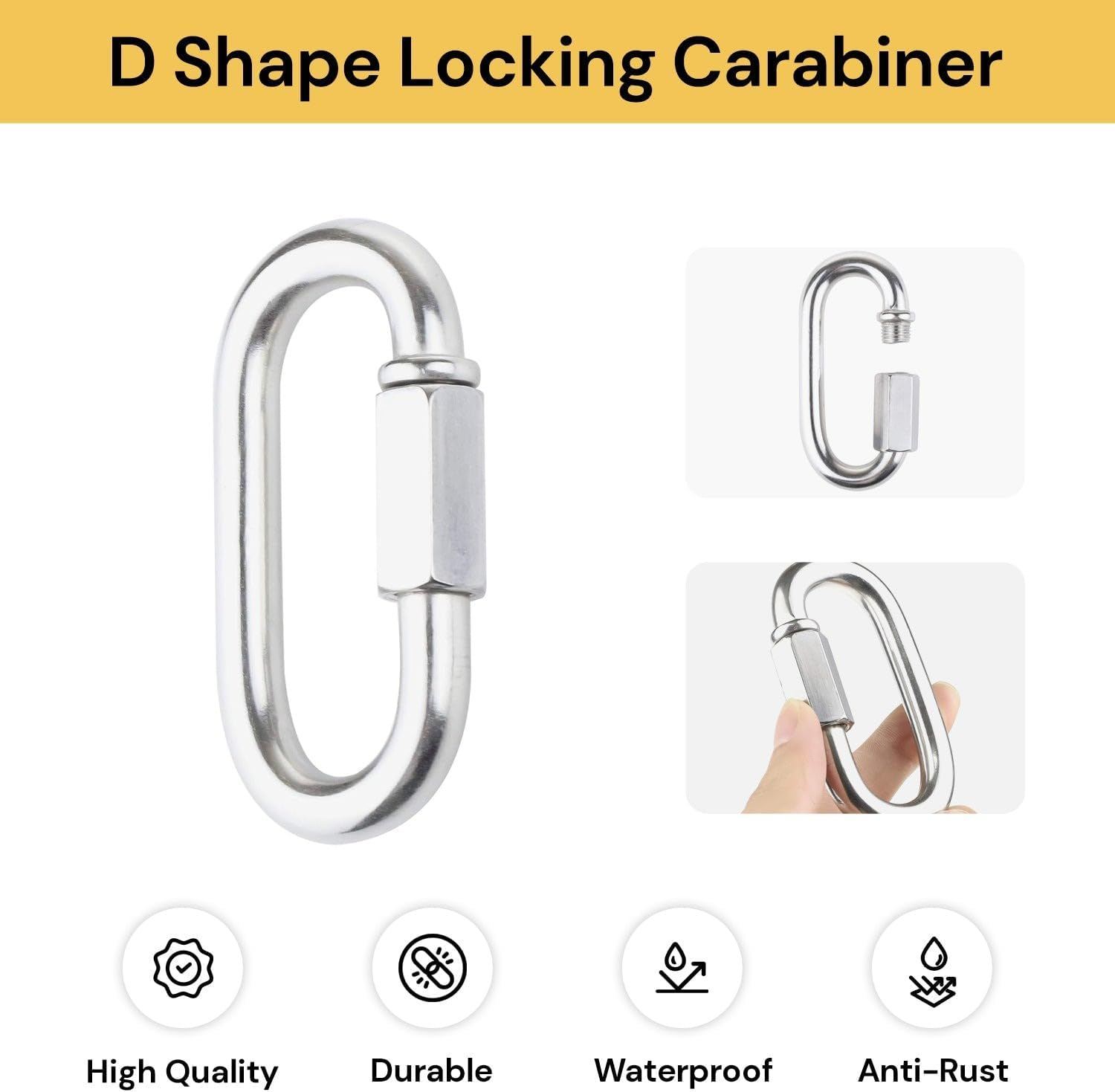 EZONEDEAL M12 Sports Carabiner, Heavy Duty Climbing Clip, Multipurpose Locking Carabiner, Large Steel Hammock Hooks, Oval Shape