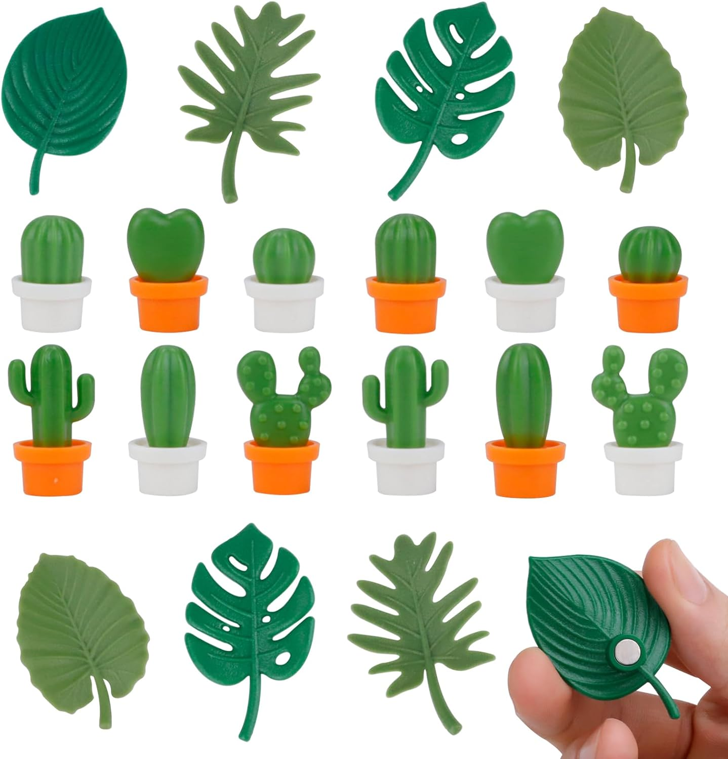 RETON 20Pcs Plant Fridge Magnets Decorative Refrigerator Magnets, Cute Cactus Magnets Mini Tropical Leaves Fridge Whiteboard Magnets, Plants Magnet Stickers for Fridge Home Office Decor (2 Styles) image number 4