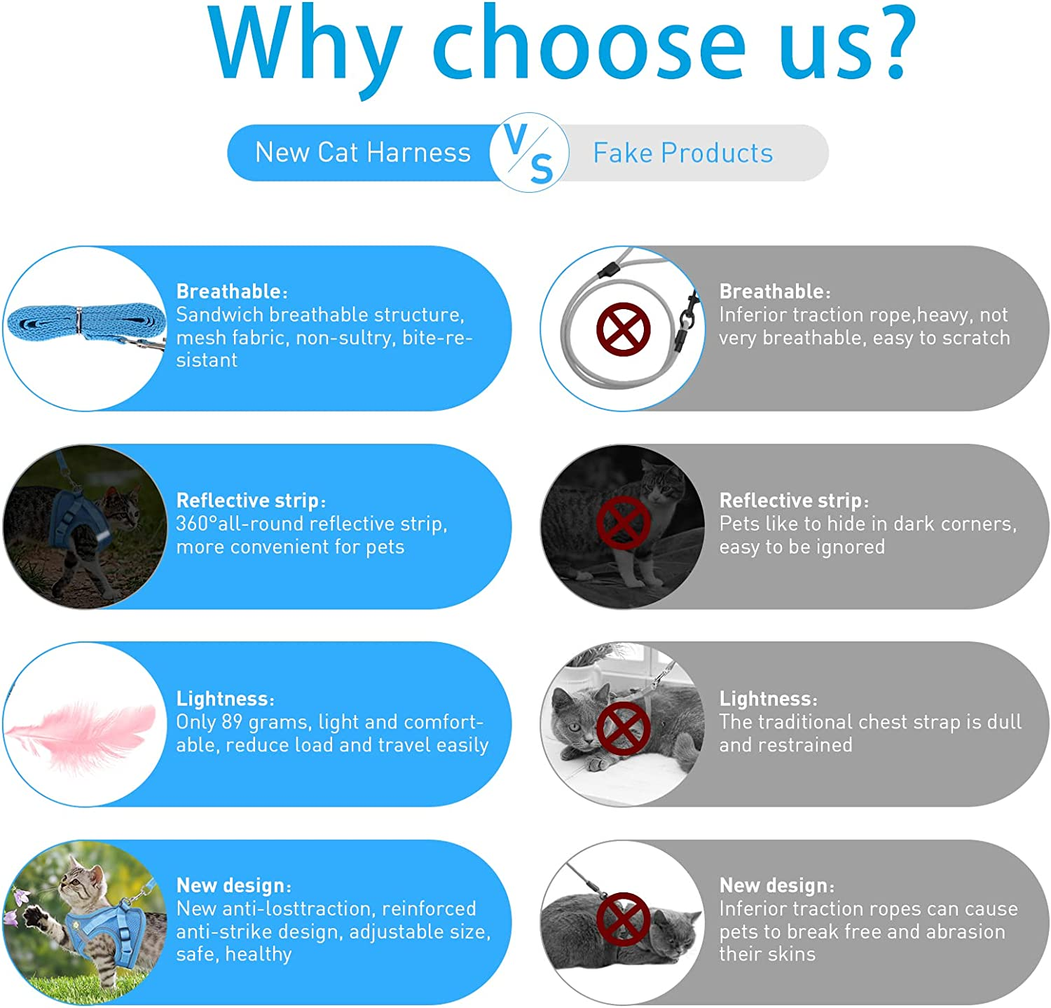 Harness Vest and Leash for Cat Dog: Escape Proof Collar Harness with Lead Set for Kitten Small Puppy, Adjustable Soft Harness with Reflective Strips for Walking image number 6