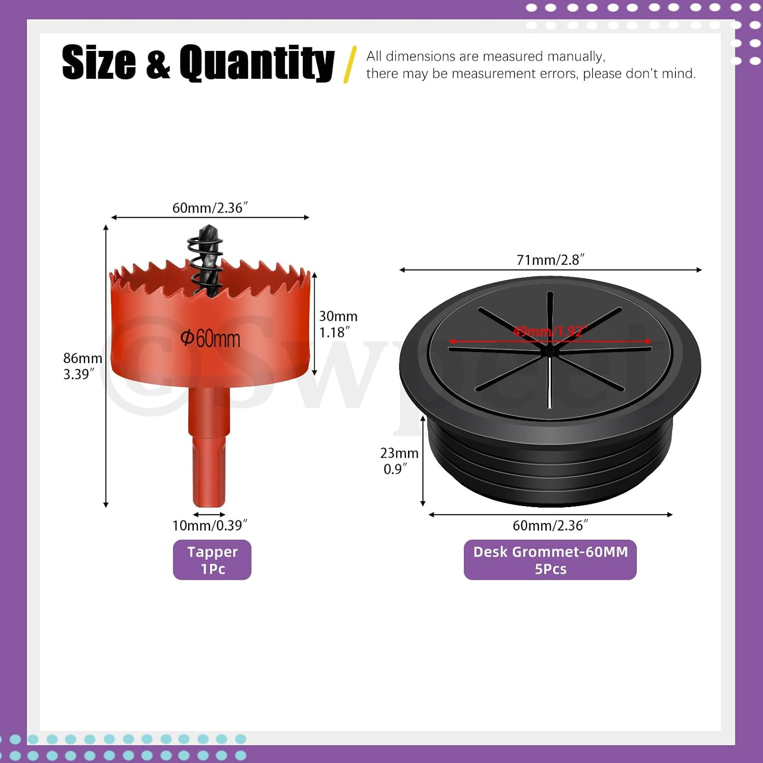 Swpeet 6Pcs 2.4 Inch (60Mm) Rubber Desk Grommet with Hole Saw, Flexible Cable Grommet, Desk Cable Hole Covers, Wire Hole Cover, Desk Cord Hole Cover for Desk Table Wire Pass through Wire Protection image number 2