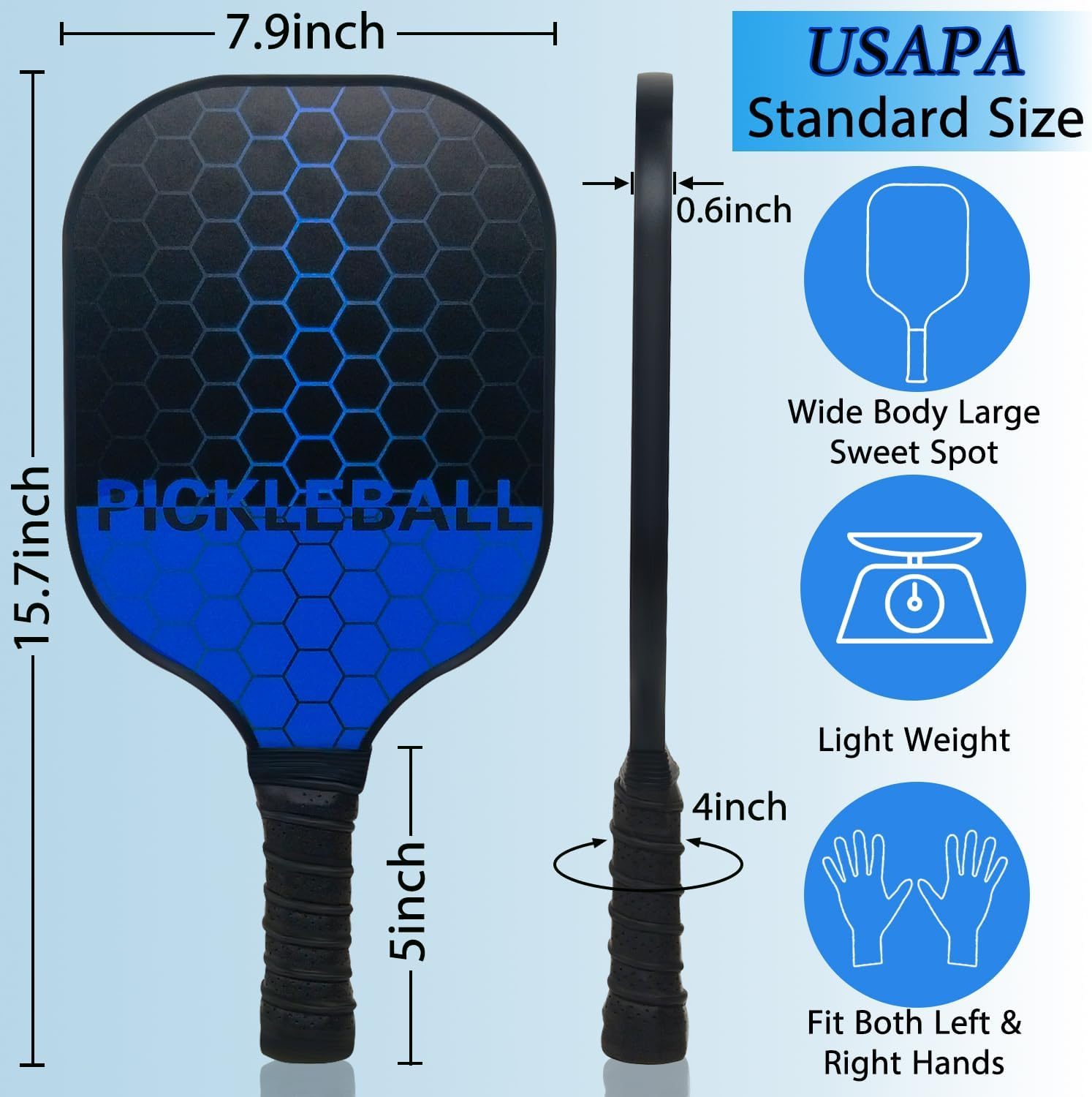 Pickleball Paddles,Pickleball-Set of 2 Paddles and 4 Balls with Paddle Bag,Usapa Approved Fiberglass Surface,Pickle Ball Paddle Set for Men Women.