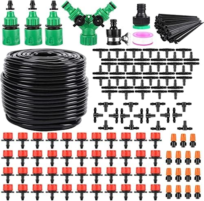 Garden Drip Irrigation System,164Ft 180 Pack Garden Sprinkler System with Adjustable Dripper and 1/4" Tubing, Automatic Drip Irrigation Kit for Garden,Greenhouse, Flower Bed,Patio,Lawns