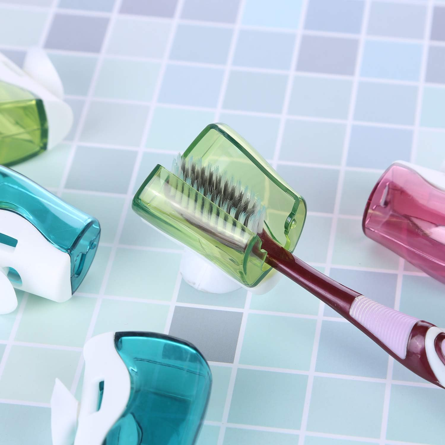 6 Pcs Travel Toothbrush Holder with Suction Cup, Portable Covers Caps Essentials, Case for Bathrooms and Traveling, Home Use - 3 Colors image number 5
