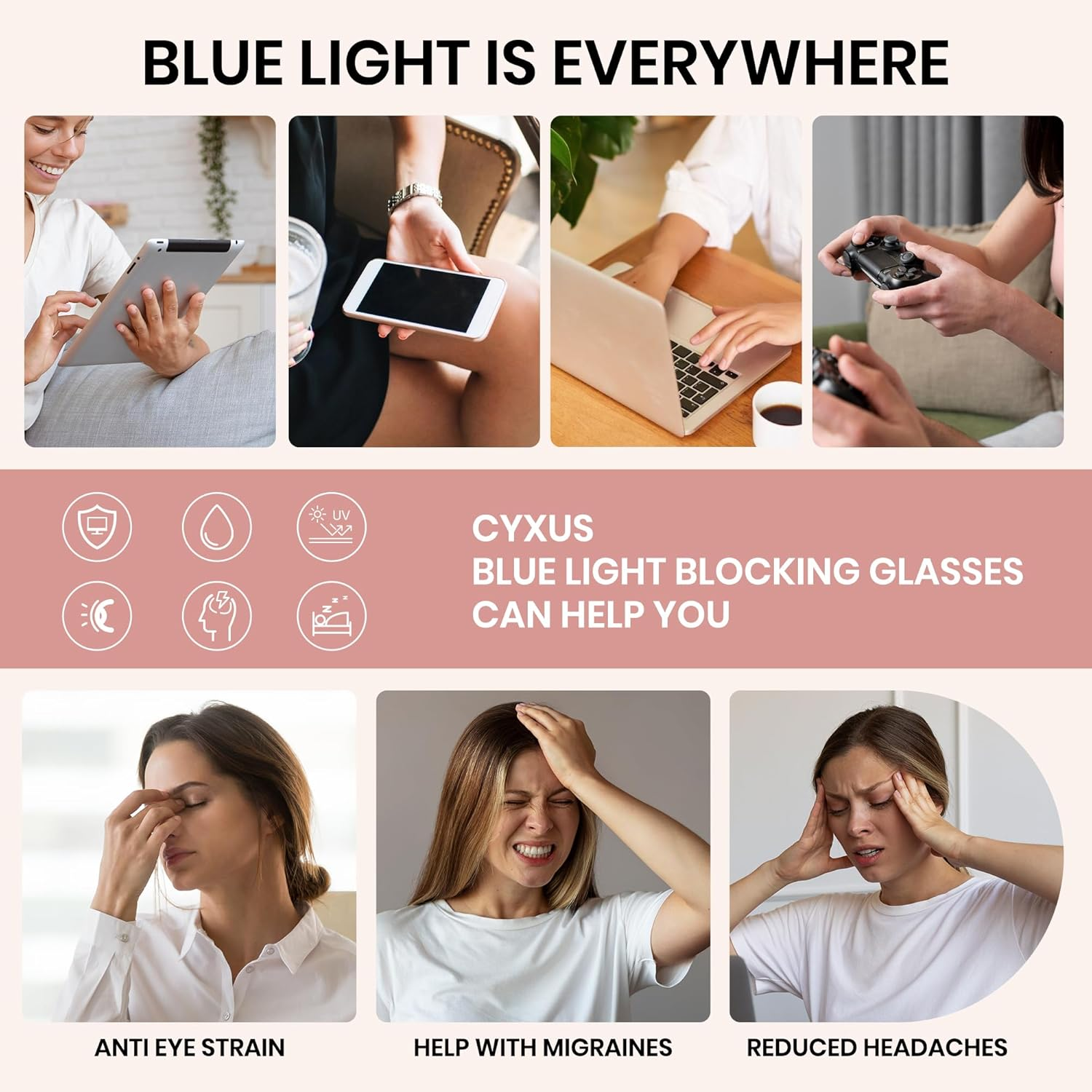 Cyxus Blue Light Glasses for Women, Blue Light Blocking Eyeglasses for Women, round Computer Eyewear anti Eye Strain Glasses image number 2