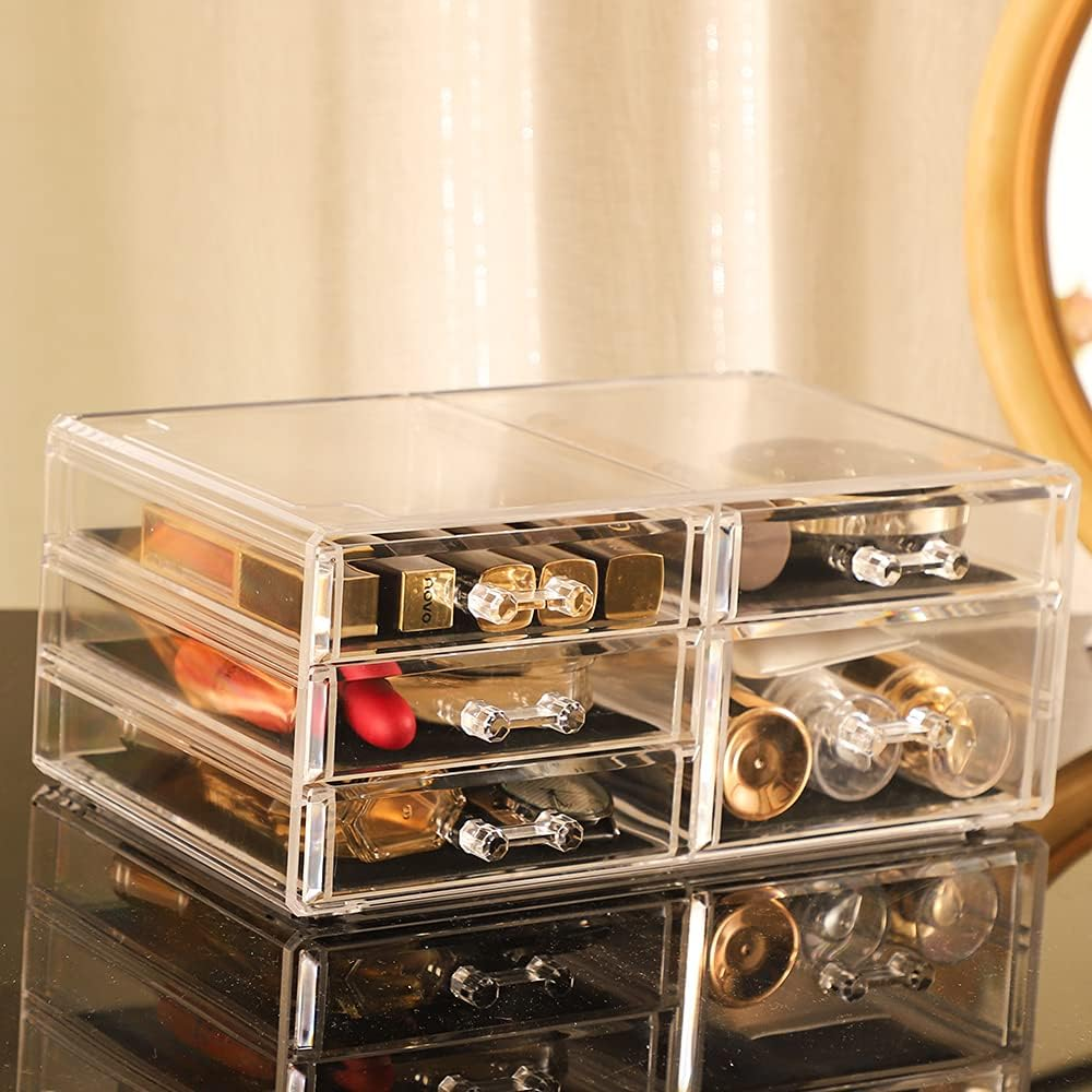 Cq Acrylic 3 Pack Clear Make up Organizer Countertop,Stackable 8 Drawers Makeup Storage,Cute Vanity Organizers for Dresser Hair Clip,Jewelry,Beauty Product Desk and Bathroom Organizers and Storage image number 5