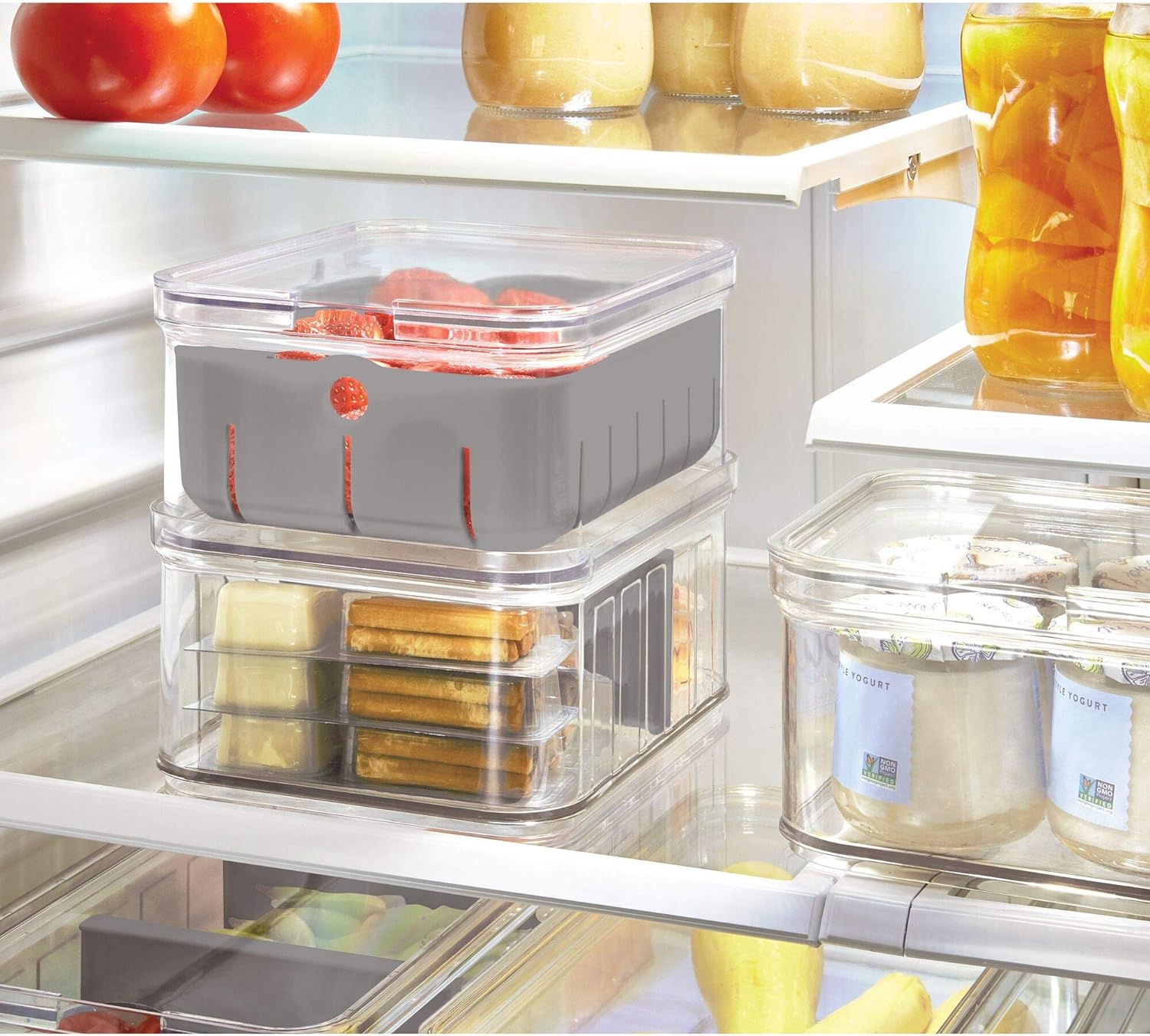 Idesign Crisp Bpa-Free Plastic Produce Storage Bin - 8.32" X 6.32" X 3.76", Clear/Gray image number 5