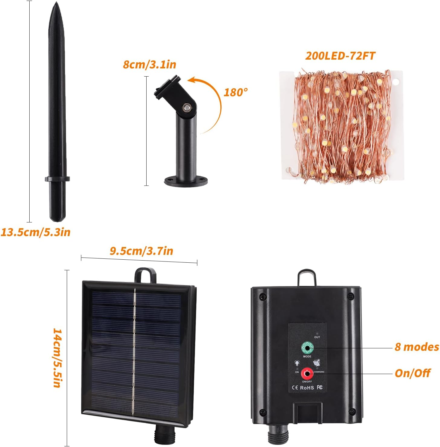 Solar Powered 20M 200LED Outdoor String Lights Waterproof IP65 with 8 Modes Warm White Fairy Light for Garden Patio Decoration Auto On/Off image number 6