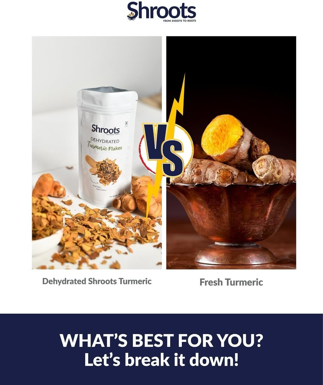 SHROOTS Dehydrated Turmeric Flakes Pure Vegetarian Gluten-Free No Added Salt Easy Cooking Essential Machine Dried Vegetables with Natural Aroma Ideal for Camping or Everyday Meals 1.59 Oz, Pack of 1 image number 4