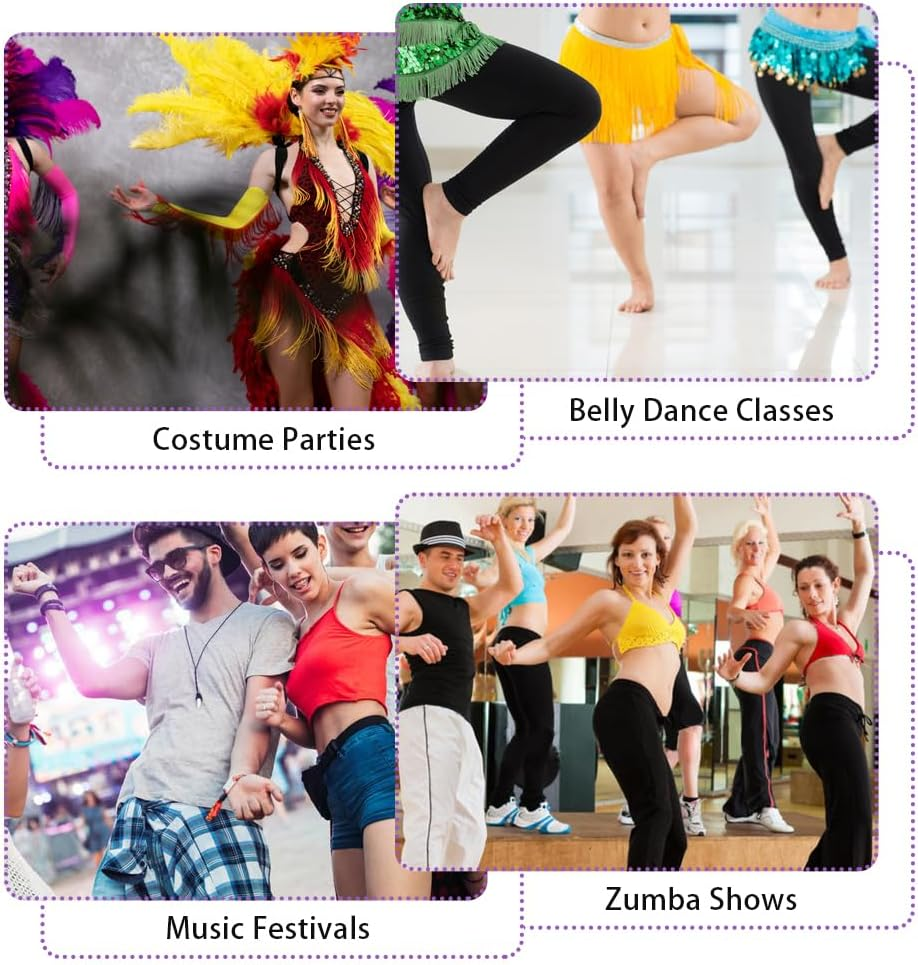 LZYMSZ Belly Dance Hip Scarfs,Girls/Women'S Wave Shape Skirts Wrap with Sequin,Purple Chiffon Tassel Skirt Waist Costume Belt for Festival Club Summer Beach Dance image number 1