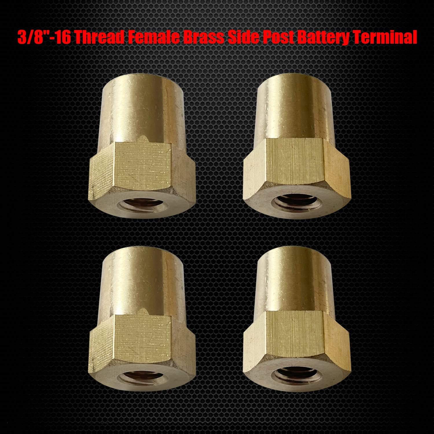 3/8"-16 Thread Female Brass Battery Terminal Post Adapter (+/-), Ampper Battery Charging Post Terminals for 3/8" Stud Extension, Pack of 4 image number 4