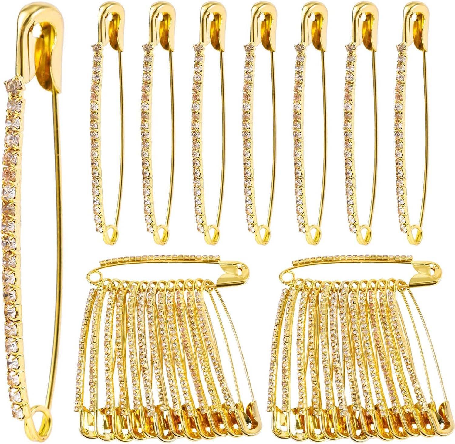 26Pcs Rhinestone Safety Pins, Basting Pins for Quilting Sewing Safety Pins Quilting Basting Pins Curved Basting Pins Curved Safety Pins for Women Skirts Sweater Scarf (Silver)