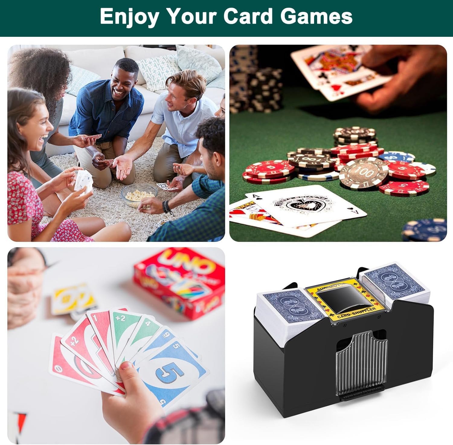 4 Decks Automatic Card Shuffler, Electronic Playing Card Shuffling Machine, Usb/Battery Operated Electric Shuffler with 4 Pack Playing Card Games Holder for Home & Party image number 3