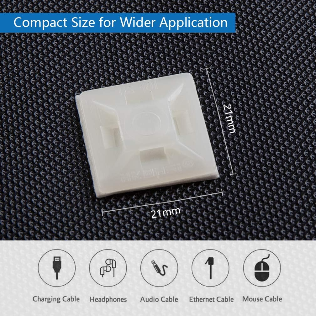 Self Adhesive Cable Tie Mounts - 3M Strongly Adhesive-Backed Zip Tie Base Holders for Home, Office Cable Wire Management(21Mm X 21Mm, White, 100Pack) image number 7