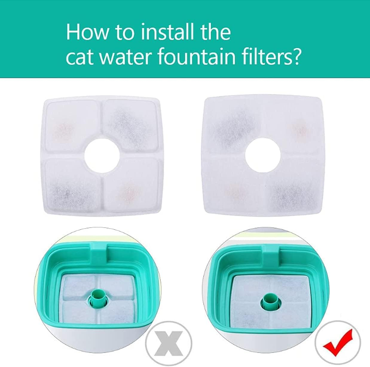 12 Packs Cat Water Fountain Filters, Hantoc Replacement Pet Water Fountain Filters 2.4L for Flower Fountains Replacement Filters with Resin and Active Carbon for Drinking Fountains for Cats and Dogs - Round image number 7