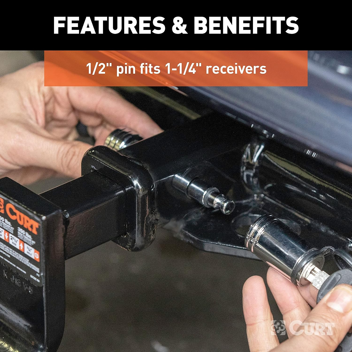 CURT 23501 Trailer Hitch Lock, 1/2-Inch Pin Diameter, Fits 1-1/4-Inch Receiver image number 6