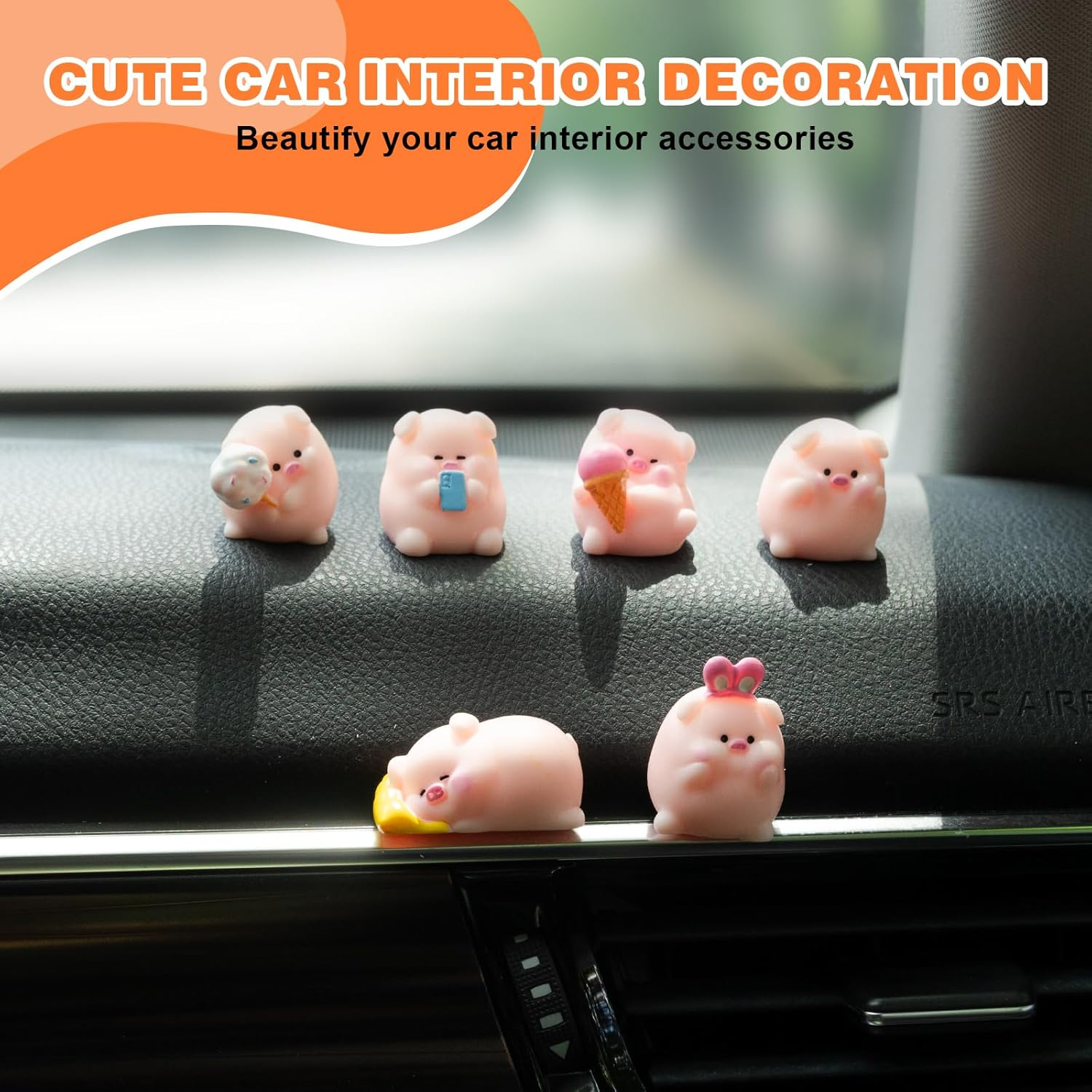 Cute Pig Car Dashboard Decor, 6PCS Cute Pink Pig Car Dash Decorations Car Door Rear View Mirror Ornament Interior Accessories for Home Office image number 6